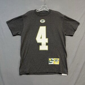 Green Bay Packers Shirt Mens Medium Gray Brett Favre #4 NFL Football Crew Neck